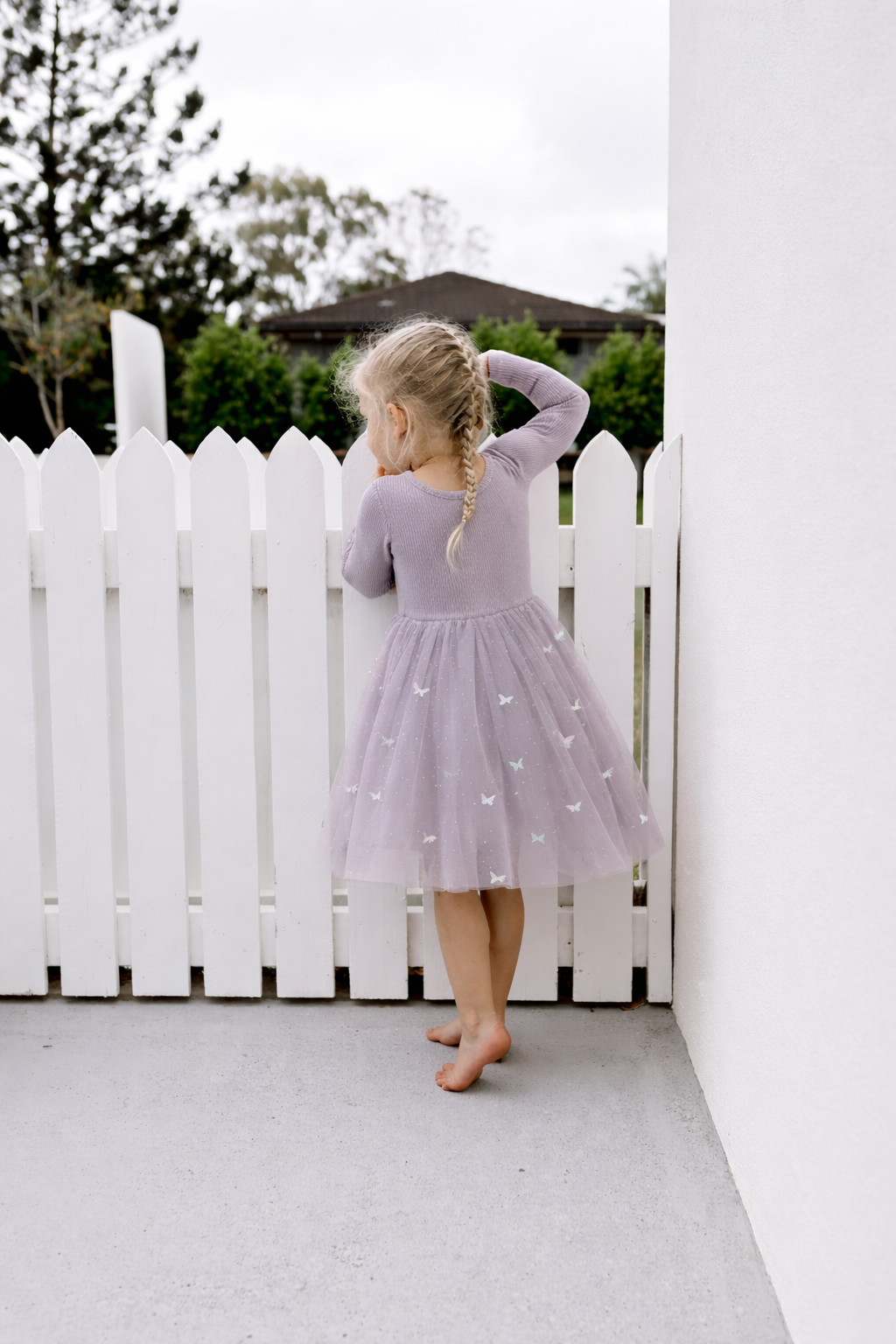Confetti Kids Mauve Butterflies Long Sleeve Tulle Dress