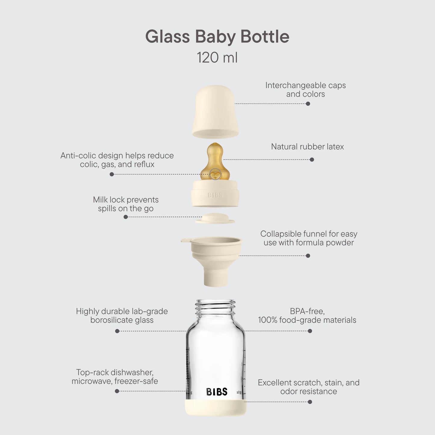 BIBS Glass Baby Bottle Complete Set 120ml Latex