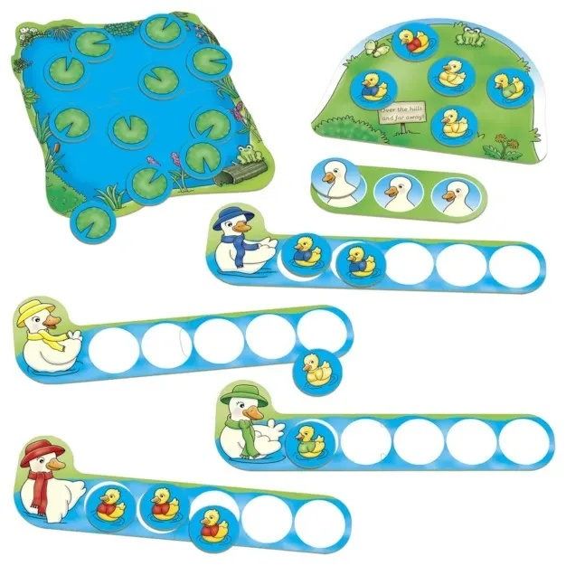 Orchard Toys Five Little Ducks nursery rhyme game featuring colourful duckling playing pieces