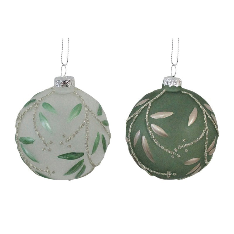 Ornament Frost Green and White with Leaf Pattern