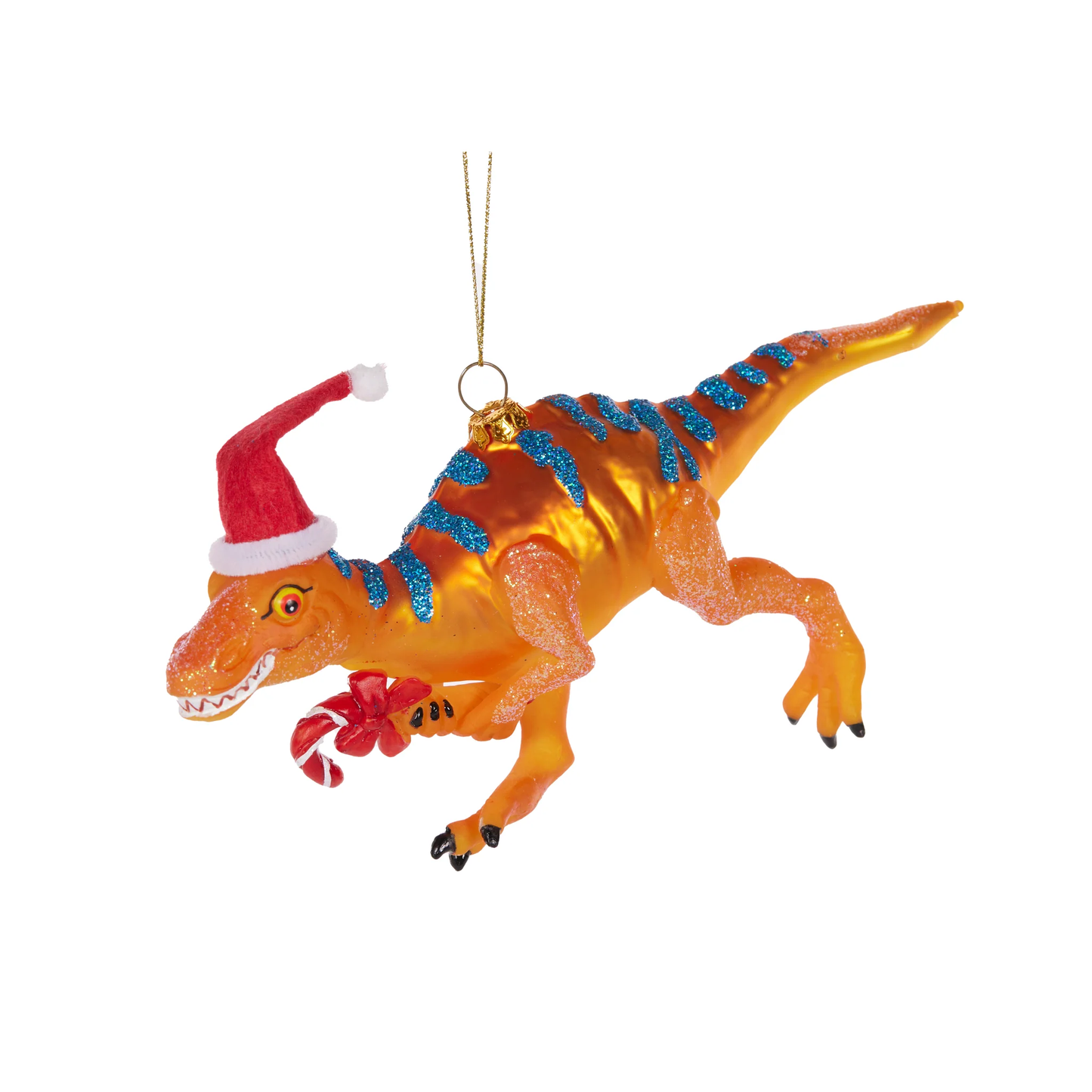 Holly & Ivy Glass Orange Dinosaur Ornament