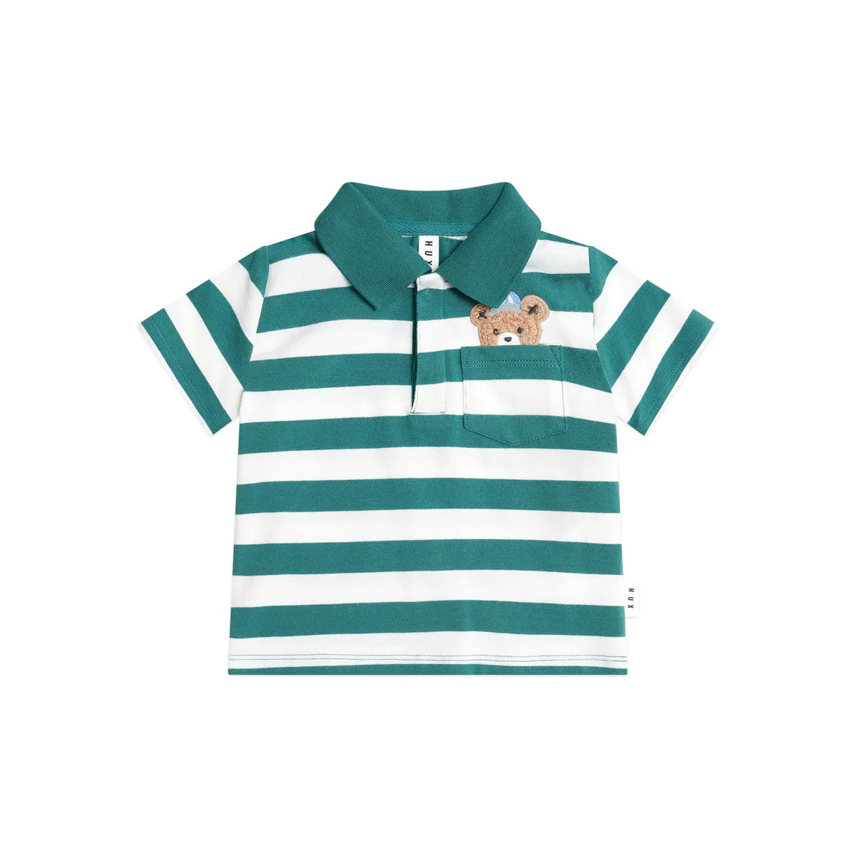 Huxbaby Peekaboo Green Stripe Polo Tee