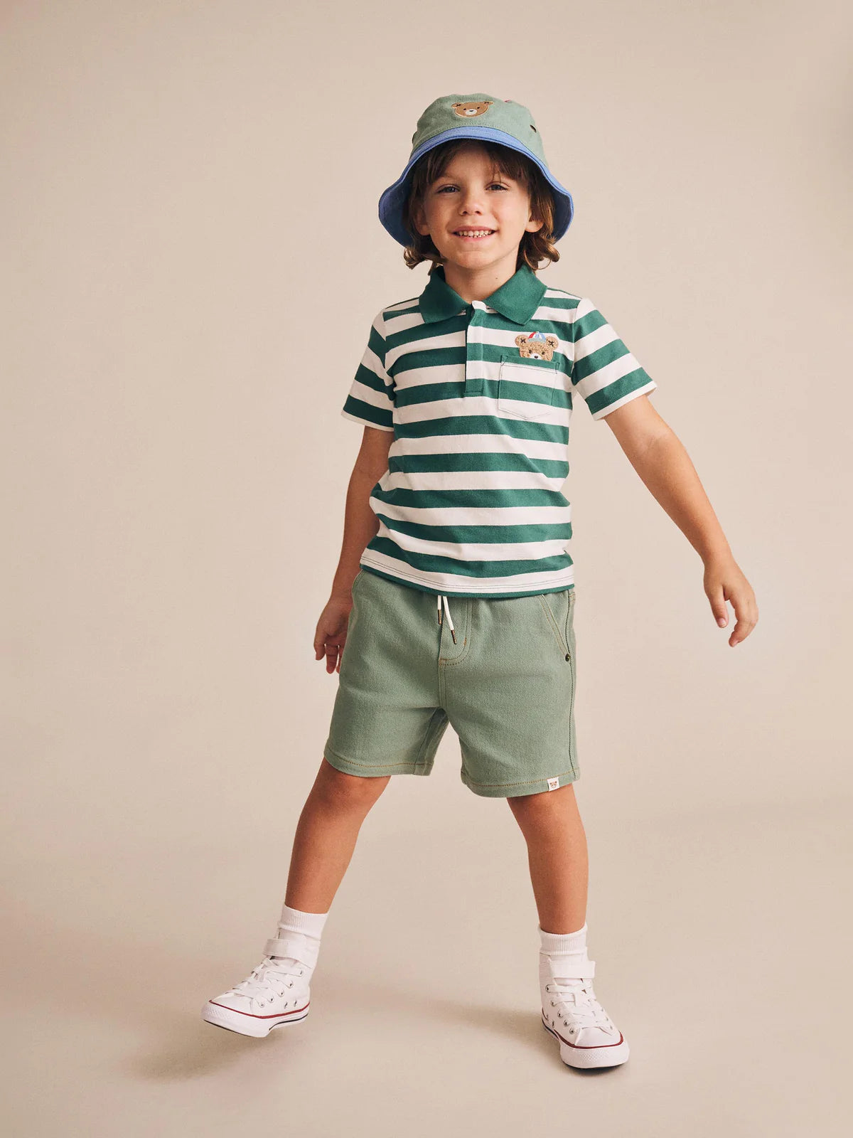 Huxbaby Peekaboo Green Stripe Polo Tee