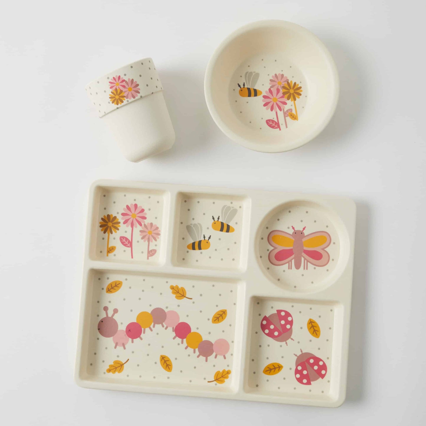 Jiggle & Giggle Bamboo 3pc Divider Dining Set Little Creatures Pink