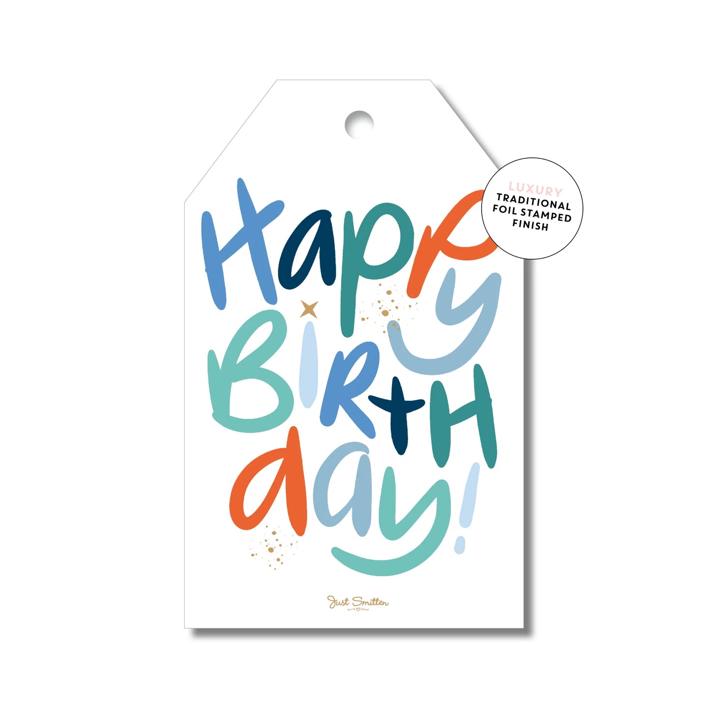 Just Smitten Happy Birthday Letters Blue Gift Tag