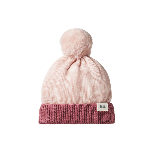 Nature Baby Alpine Pom Pom Beanie Rose Dust/Rhubarb