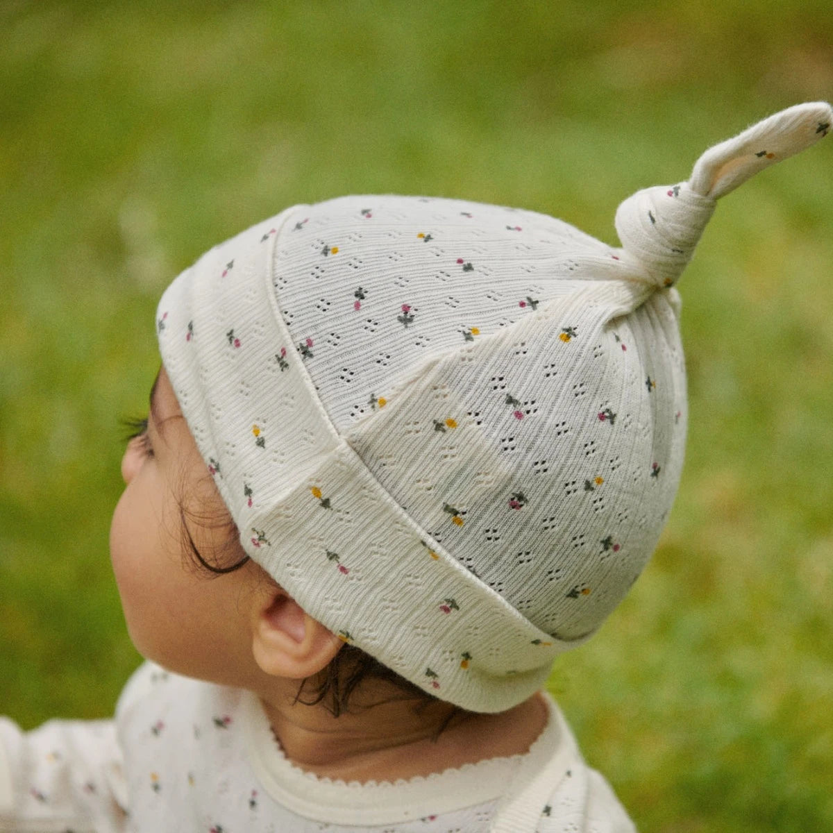 Nature Baby Knotted Beanie Pointelle Aster Floral