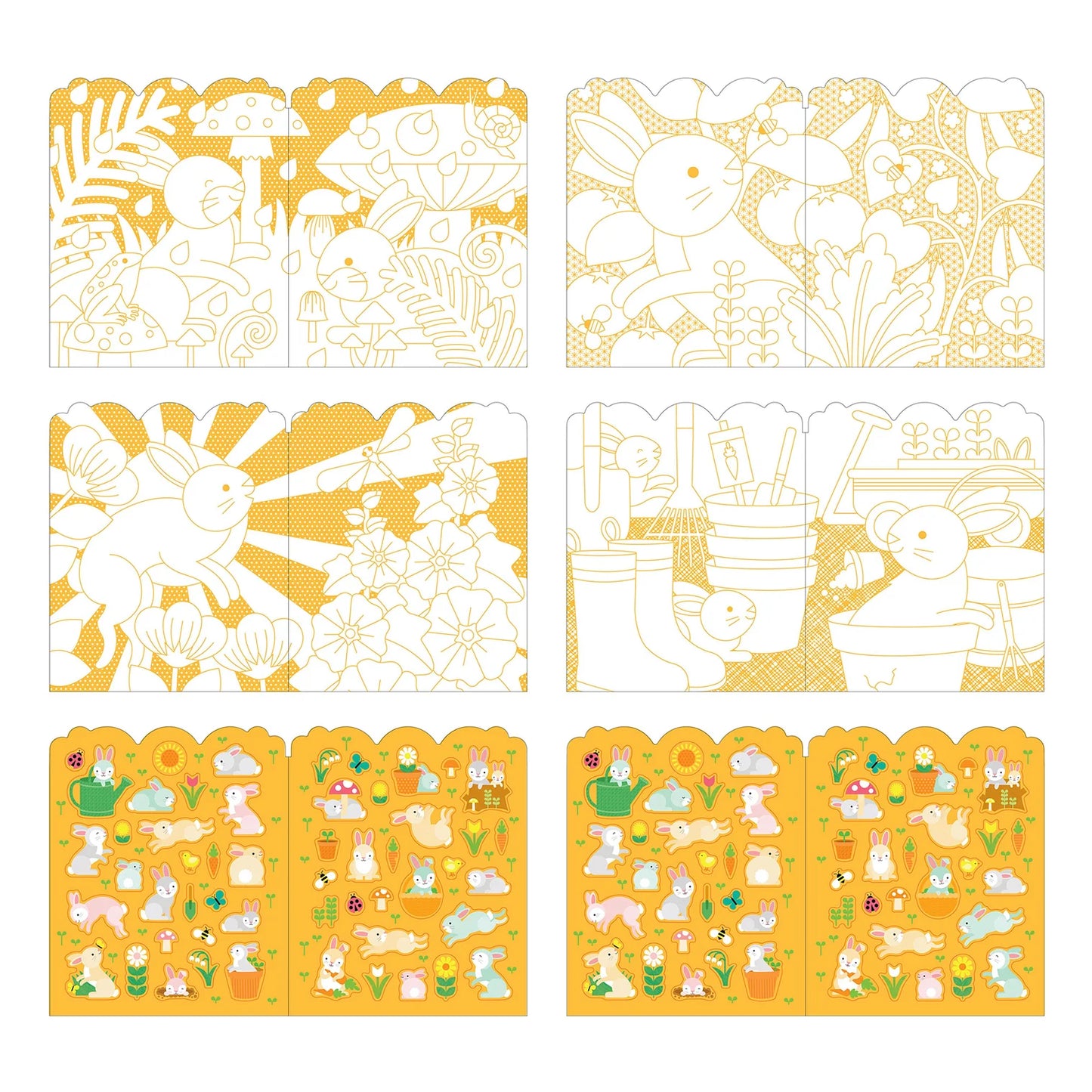 Petit Collage Colouring Book with Stickers Bunnies