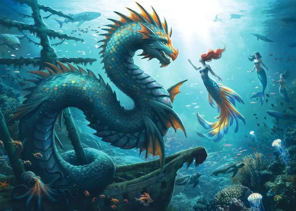 Ravensburger 1000pc Jigsaw Puzzle Enchanted Depths Dragons, Mermaids & Turtles