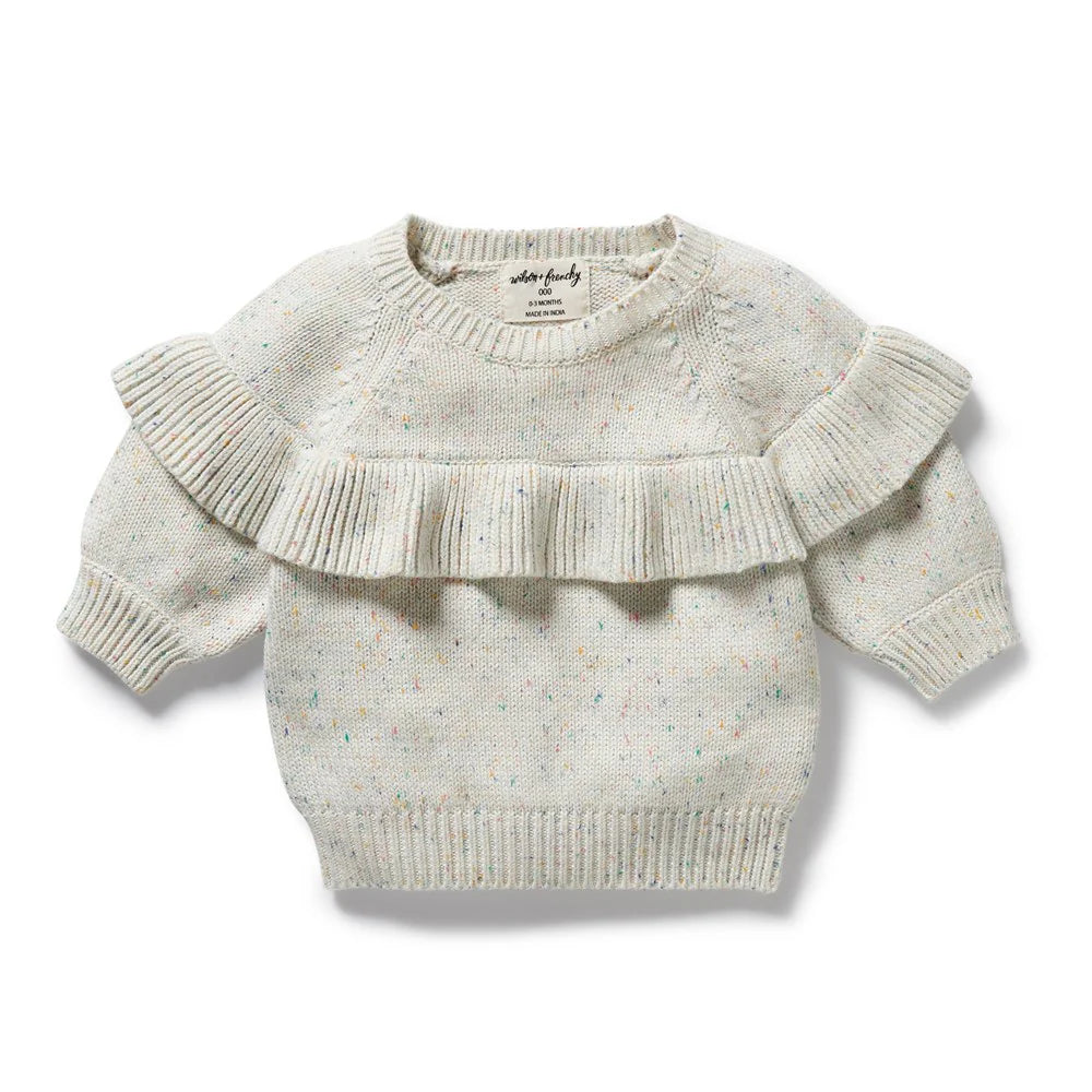 Wilson & Frenchy Organic Knitted Ruffle Jumper Hundreds and Thousands