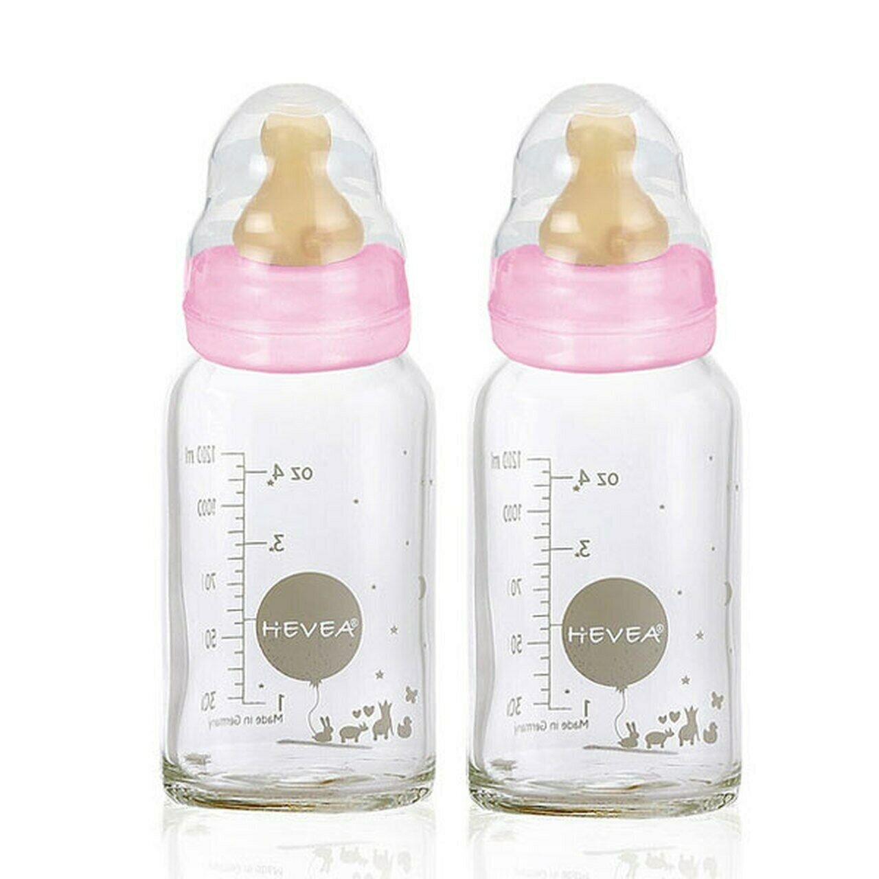 HEVEA Baby Glass Bottle 120ml 2pk