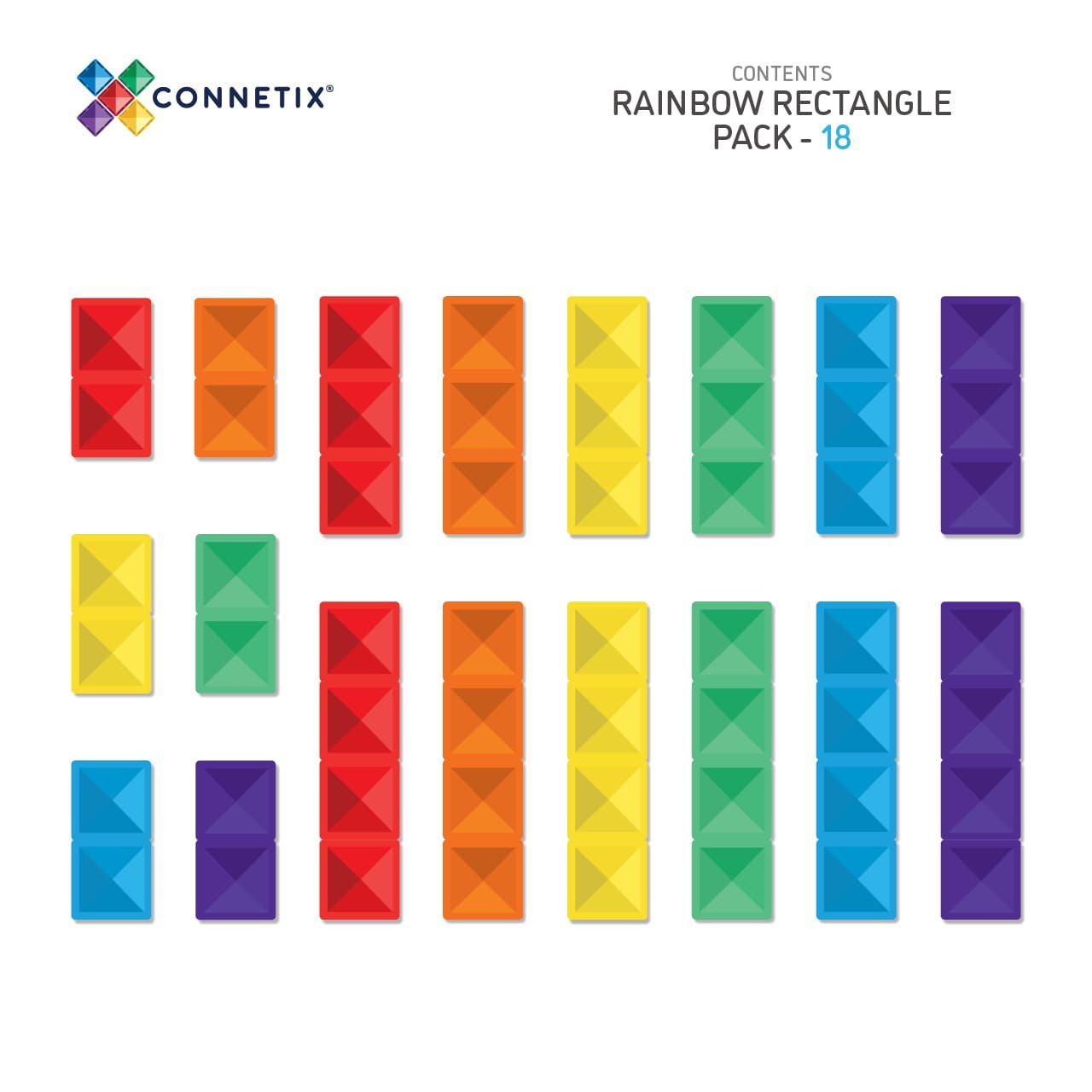 Connetix Magnetic Building Tiles 18pc Rainbow Rectangle Pack