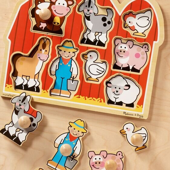Melissa & Doug Large Wooden Knob Farm Knob Puzzle