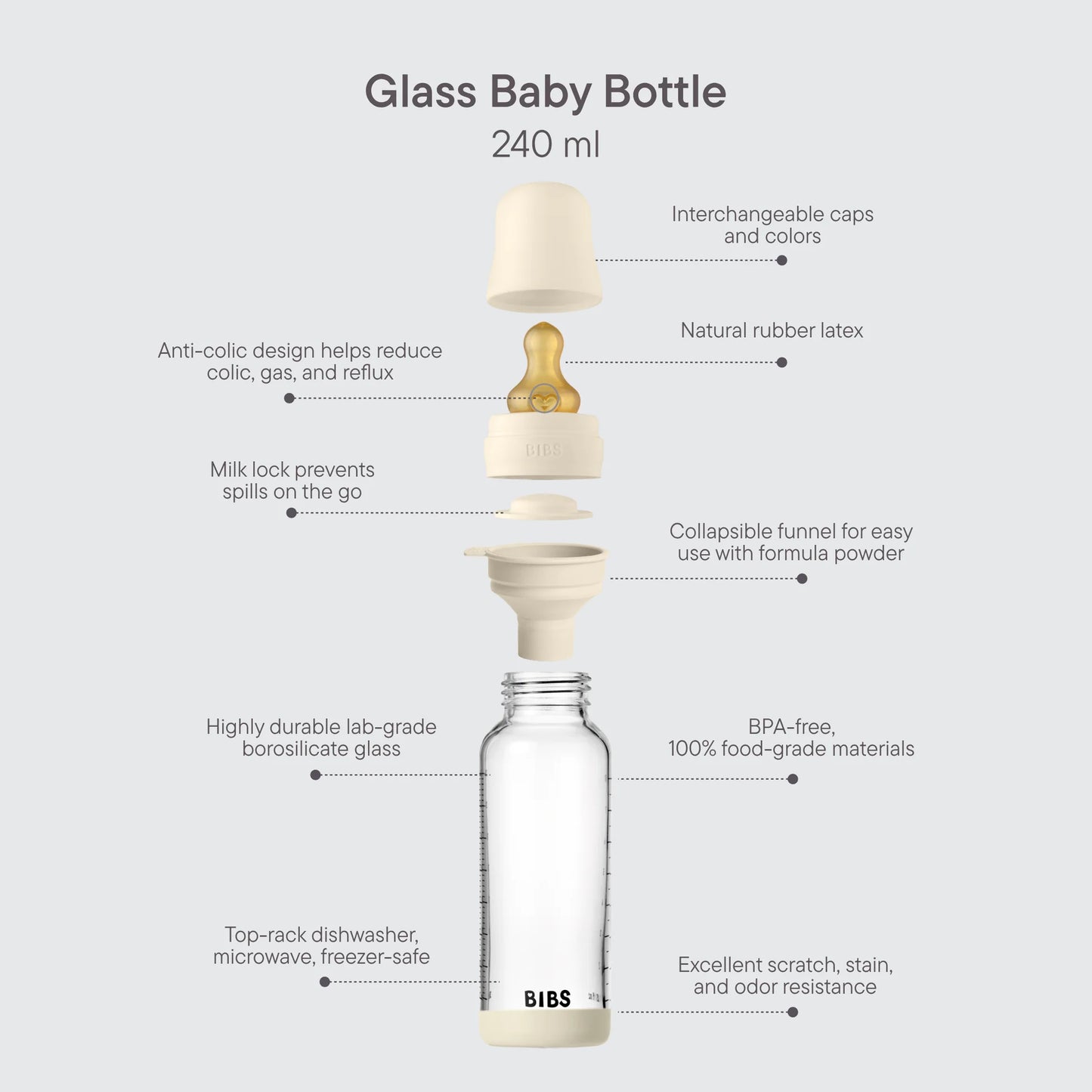 BIBS Baby Glass Bottle Set 240ml Latex