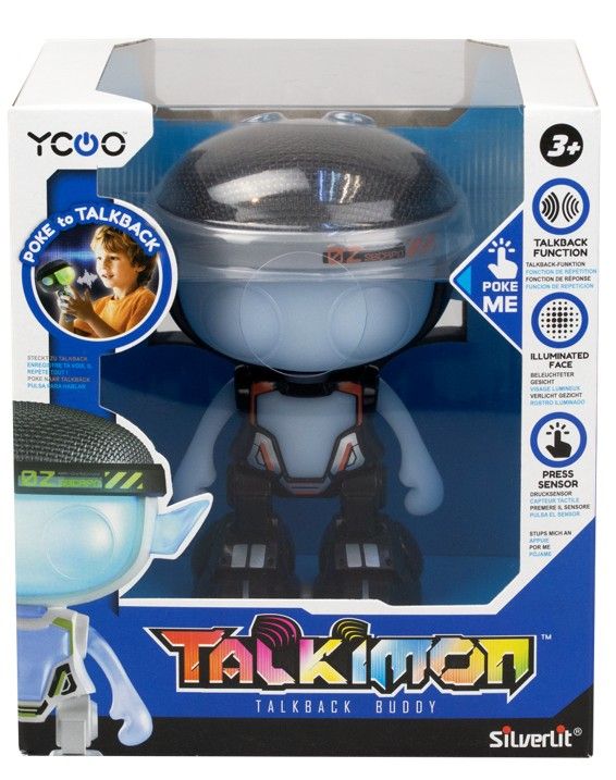 Black YCOO Talkimon interactive talking toy with LED face for sensory play, communication and creative learning
