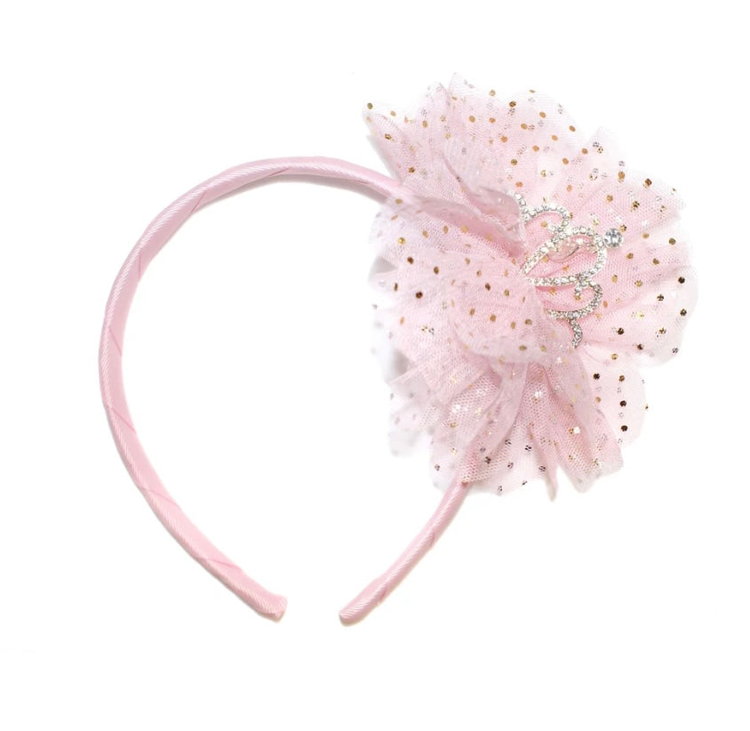 Goody Gumdrops Gold Dot Tulle Tiara Alice Band Pink