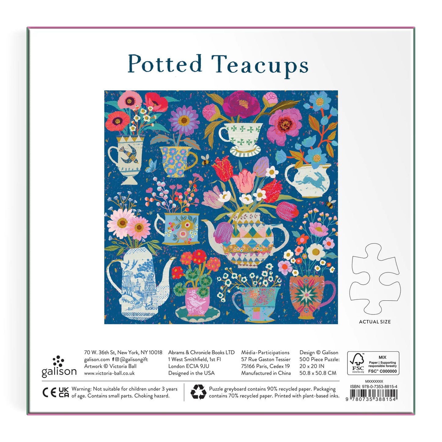 Galison 500pc Jigsaw Puzzle Victoria Ball Potted Teacups Foil
