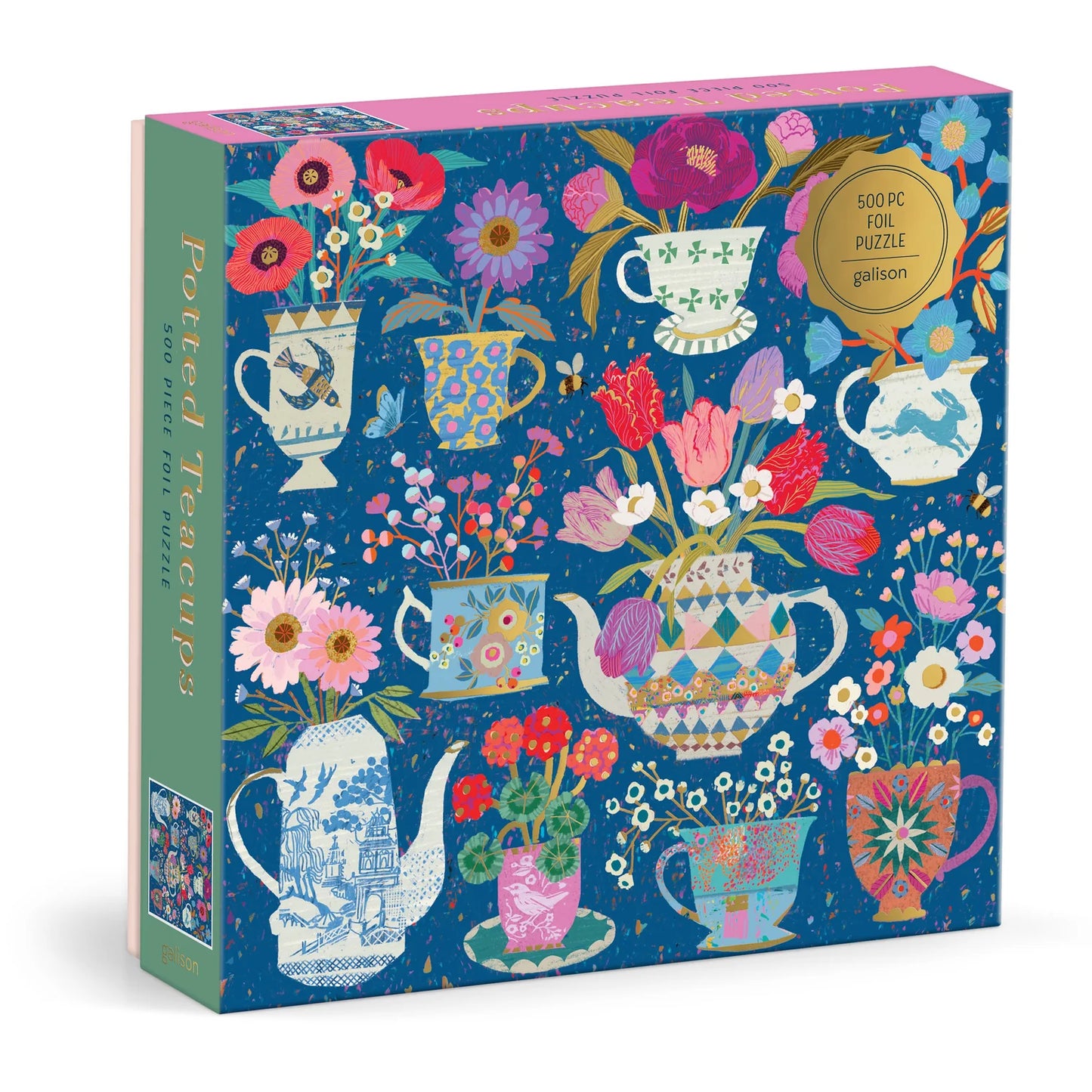 Galison 500pc Jigsaw Puzzle Victoria Ball Potted Teacups Foil