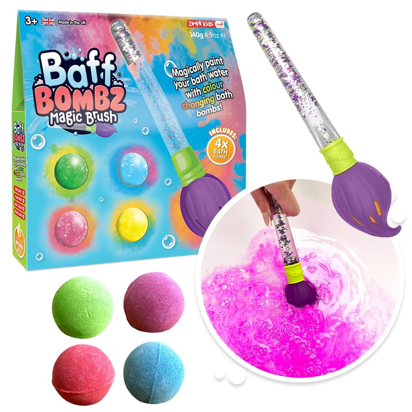 Zimpli Kids Baff Bombz 4 Pack with Magic Brush