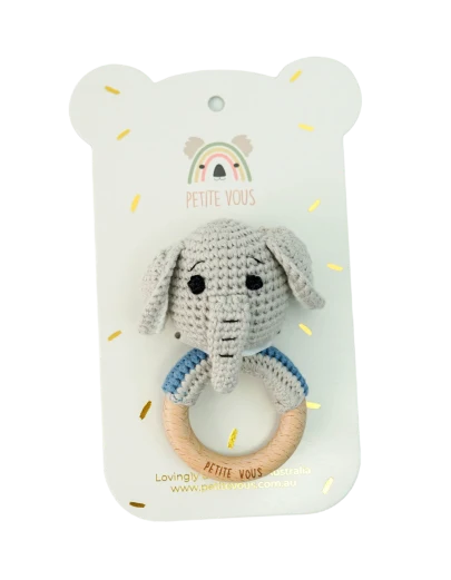 Petite Vous Crochet Ring Rattle Ellis Elephant