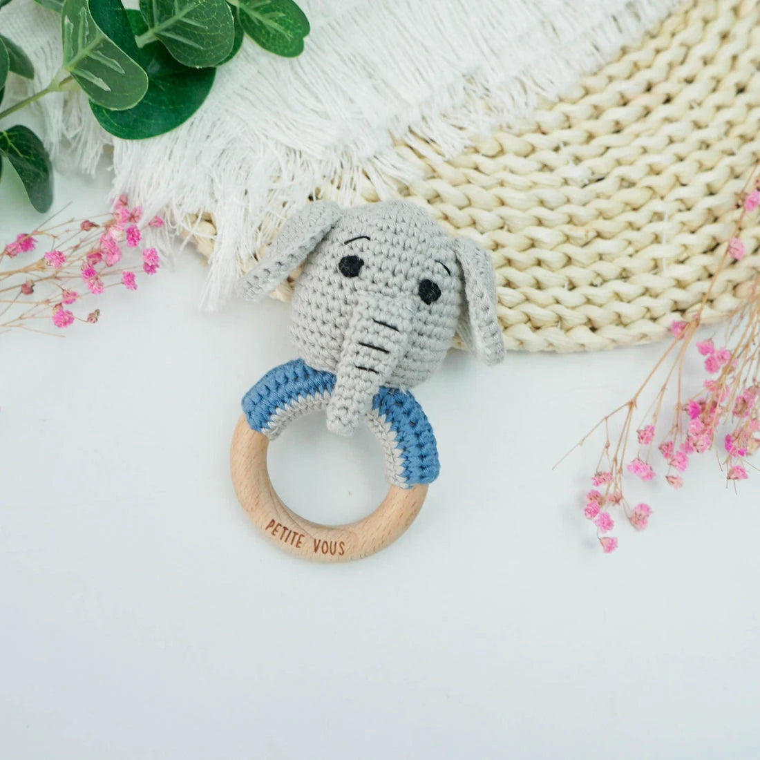Petite Vous Crochet Ring Rattle Ellis Elephant