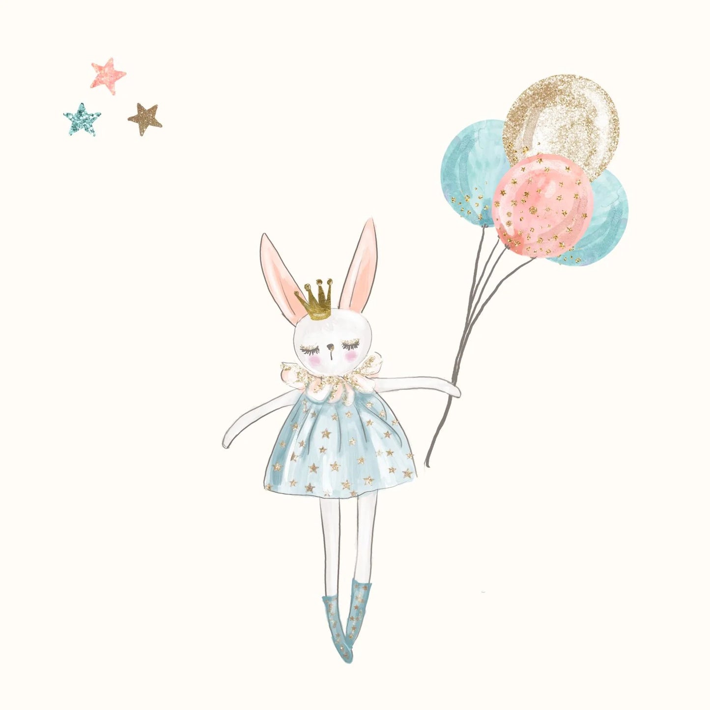 Petite Vous Greeting Card Rabbit Princess Balloons