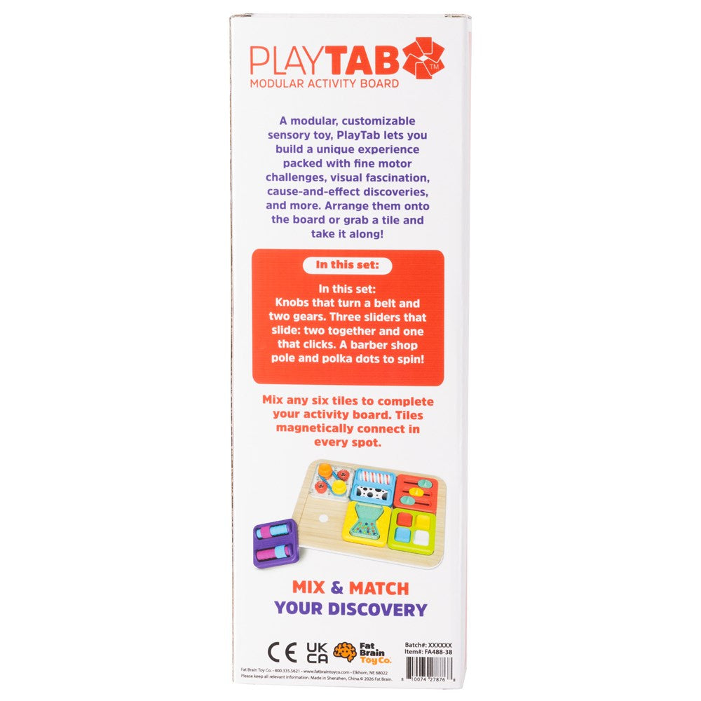 Fat Brain Toys PlayTab Sensory Tile Set 6 (Pulleys, Sliders, Spinners)
