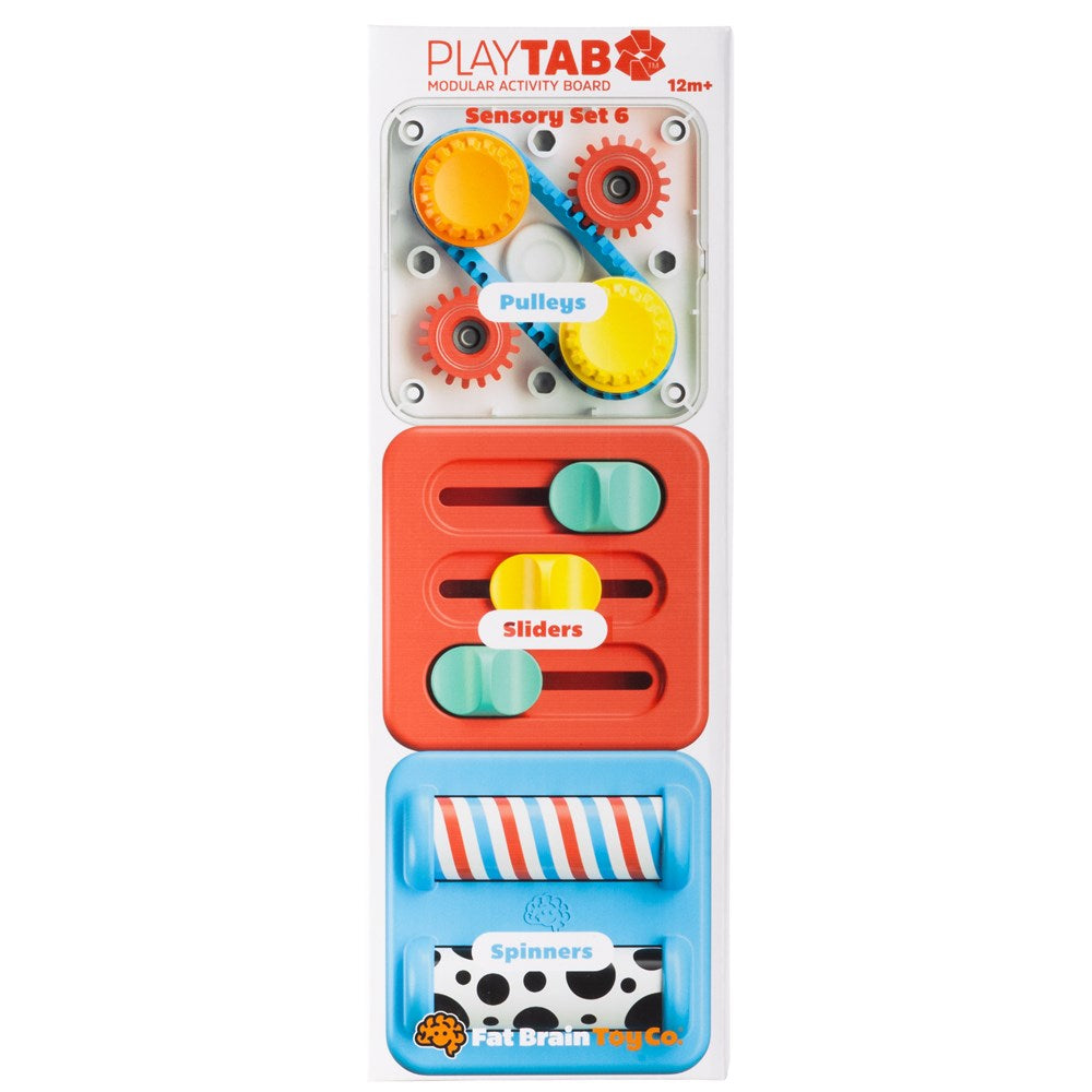 Fat Brain Toys PlayTab Sensory Tile Set 6 (Pulleys, Sliders, Spinners)