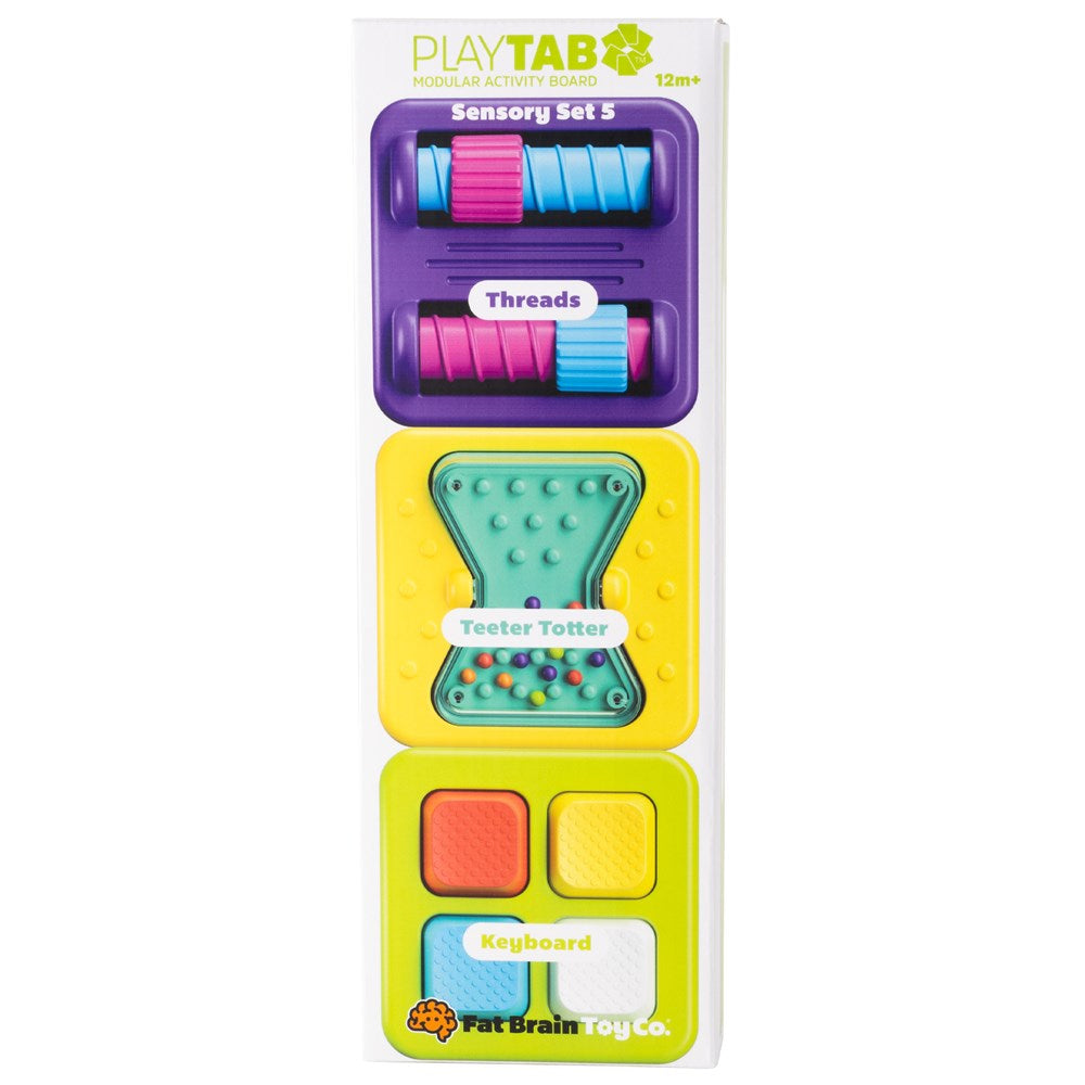 Fat Brain Toys PlayTab Sensory Tile Set 5 (Threads, Teeter Totter, Keyboard)