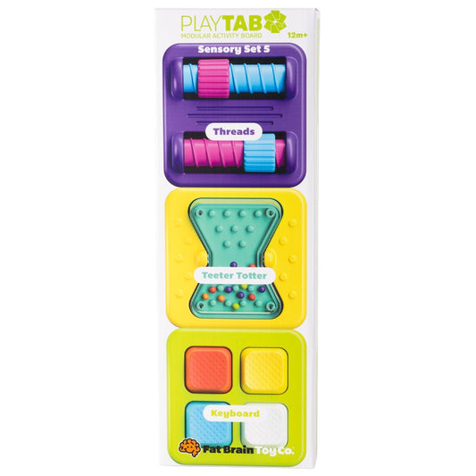 Fat Brain Toys PlayTab Sensory Tile Set 5 (Threads, Teeter Totter, Keyboard)