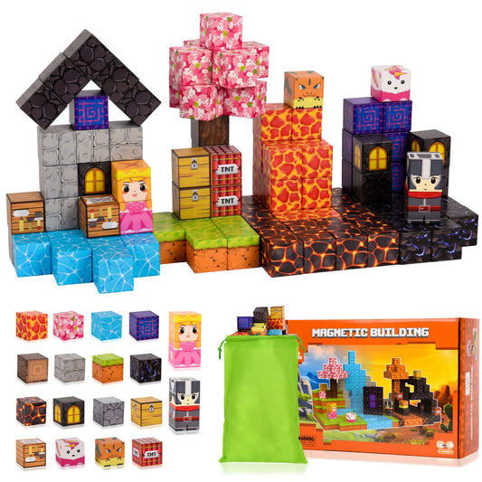 Milliefun Pixel Builder Set 114 Piece Magnetic Building Cubes