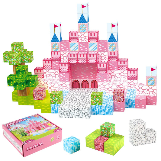 Milliefun Pink Castle Set 128 Piece Magnetic Building Cubes