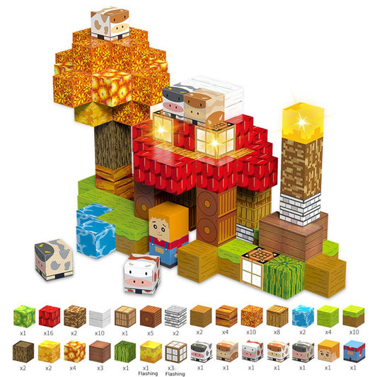 Milliefun Farm LED Set 100 Piece Magnetic Building Cubes