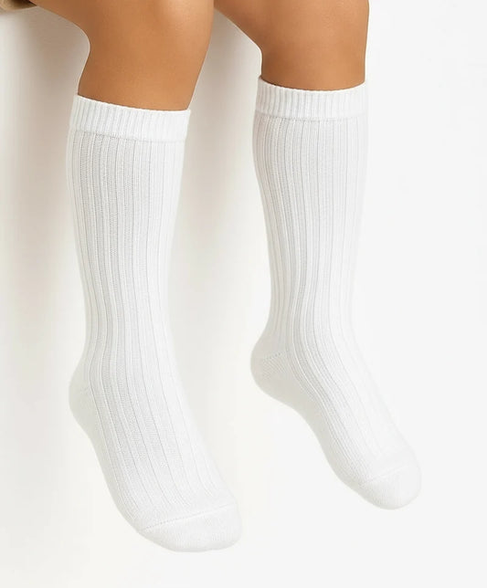 Condor White Knee High Rib Socks