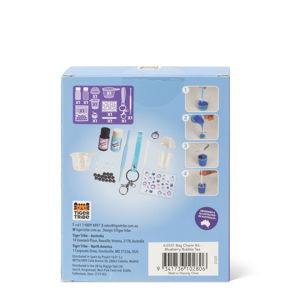 Tiger Tribe Bag Charm Kit - Blueberry Bubble Tea