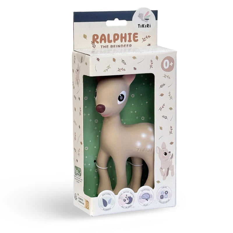 Tikiri Ralphie Deer Rubber Teether Rattle and Bath Toy