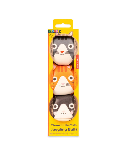 Kikkerland Kidoki Three Cats Juggling Balls colourful juggling toy set designed to build hand-eye coordination, focus, and creative play skills