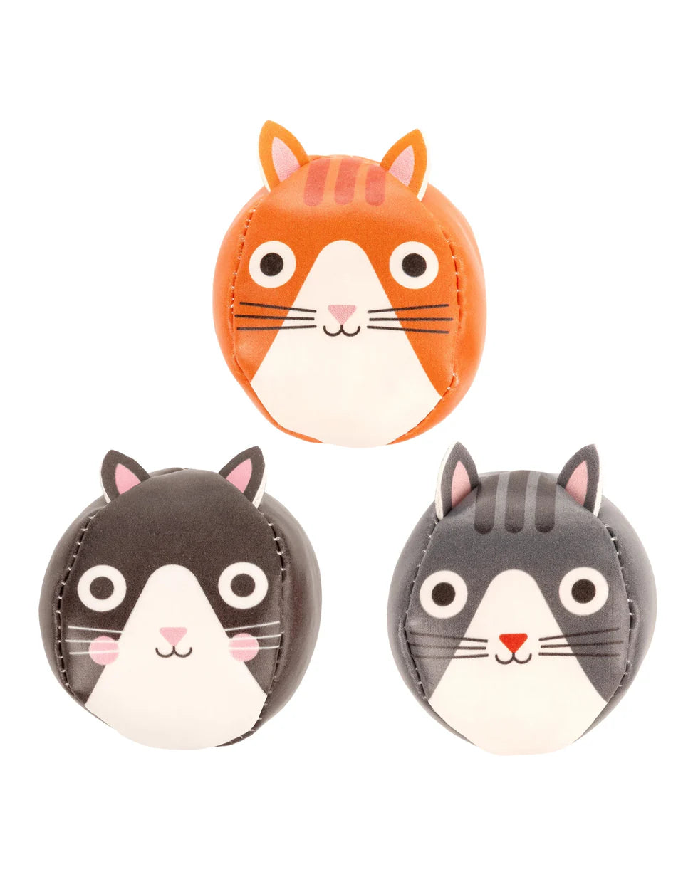 Trio Kikkerland Kidoki Three Cats Juggling Balls colourful juggling toy set designed to build hand-eye coordination, focus, and creative play skills