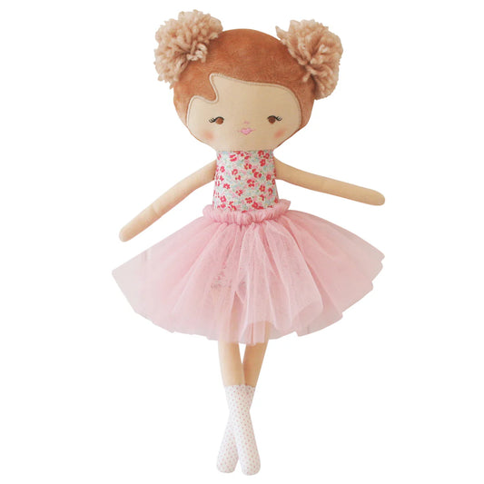 Alimrose Madison Ballet Doll in Ditsy Floral with a soft fabric body and floral dress, inspiring imaginative play and storytelling.