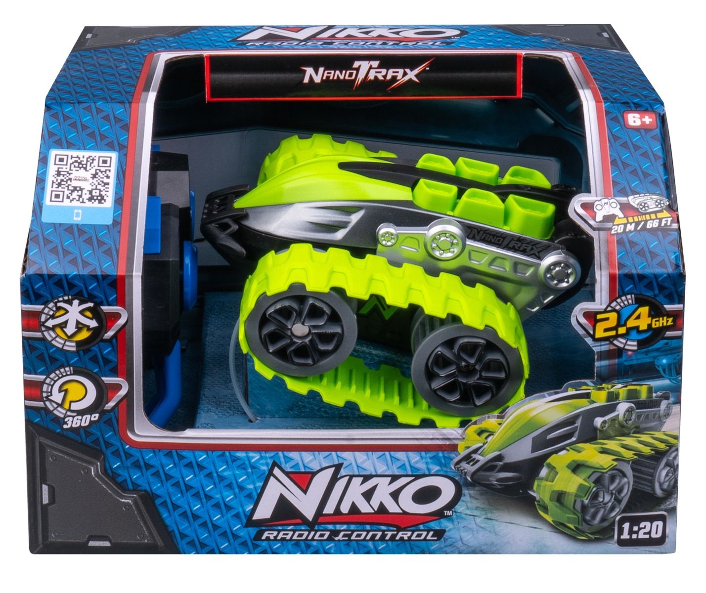 Nikko NanoTrax remote control vehicle with grippy treads for all-terrain racing, obstacle courses and outdoor adventure play.