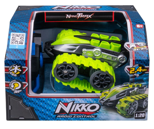 Nikko NanoTrax remote control vehicle with grippy treads for all-terrain racing, obstacle courses and outdoor adventure play.