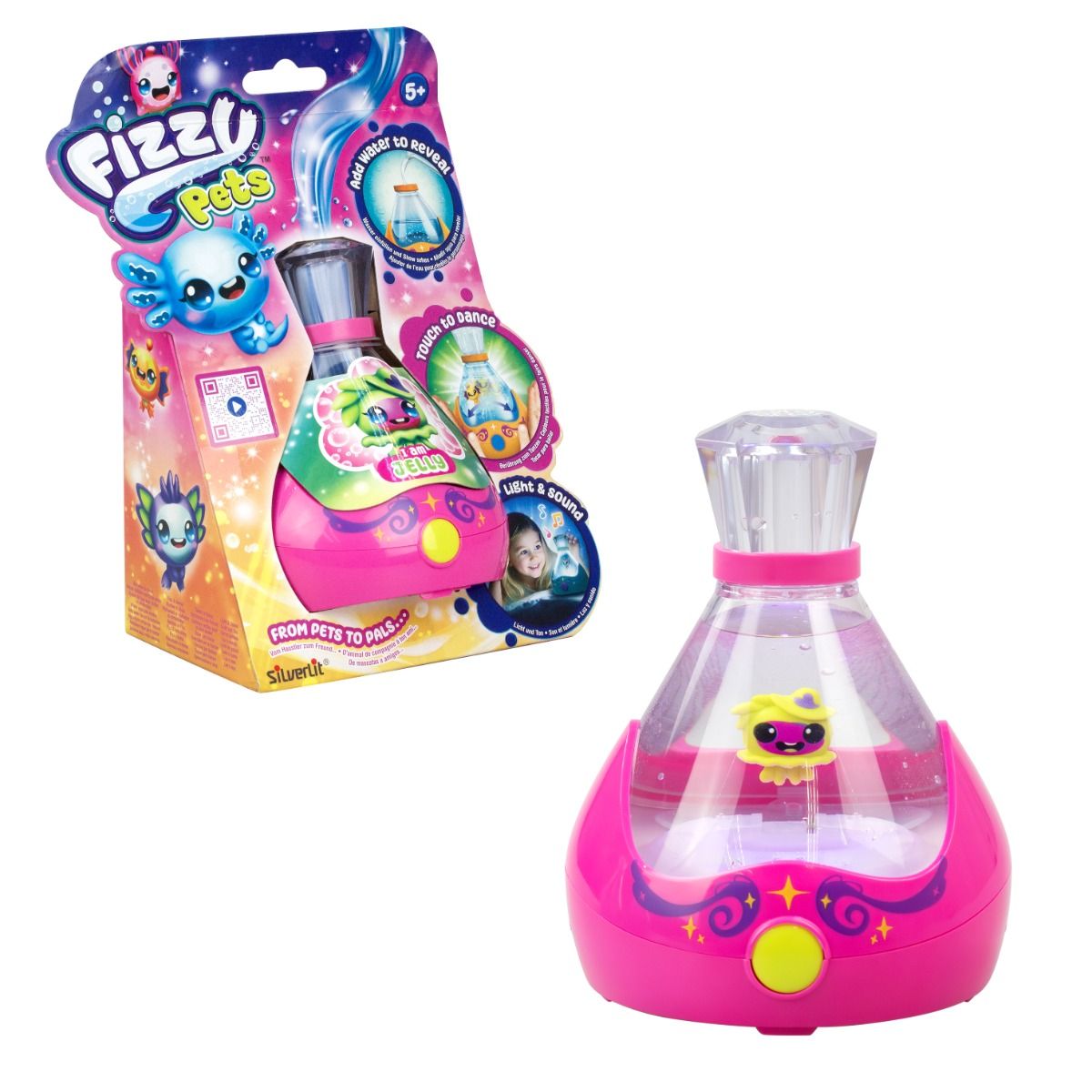 Pink SILVERLIT Fizzy Pets Assortment interactive sea pet toys swimming in water with colourful lights and fizzing surprise reveal effects.