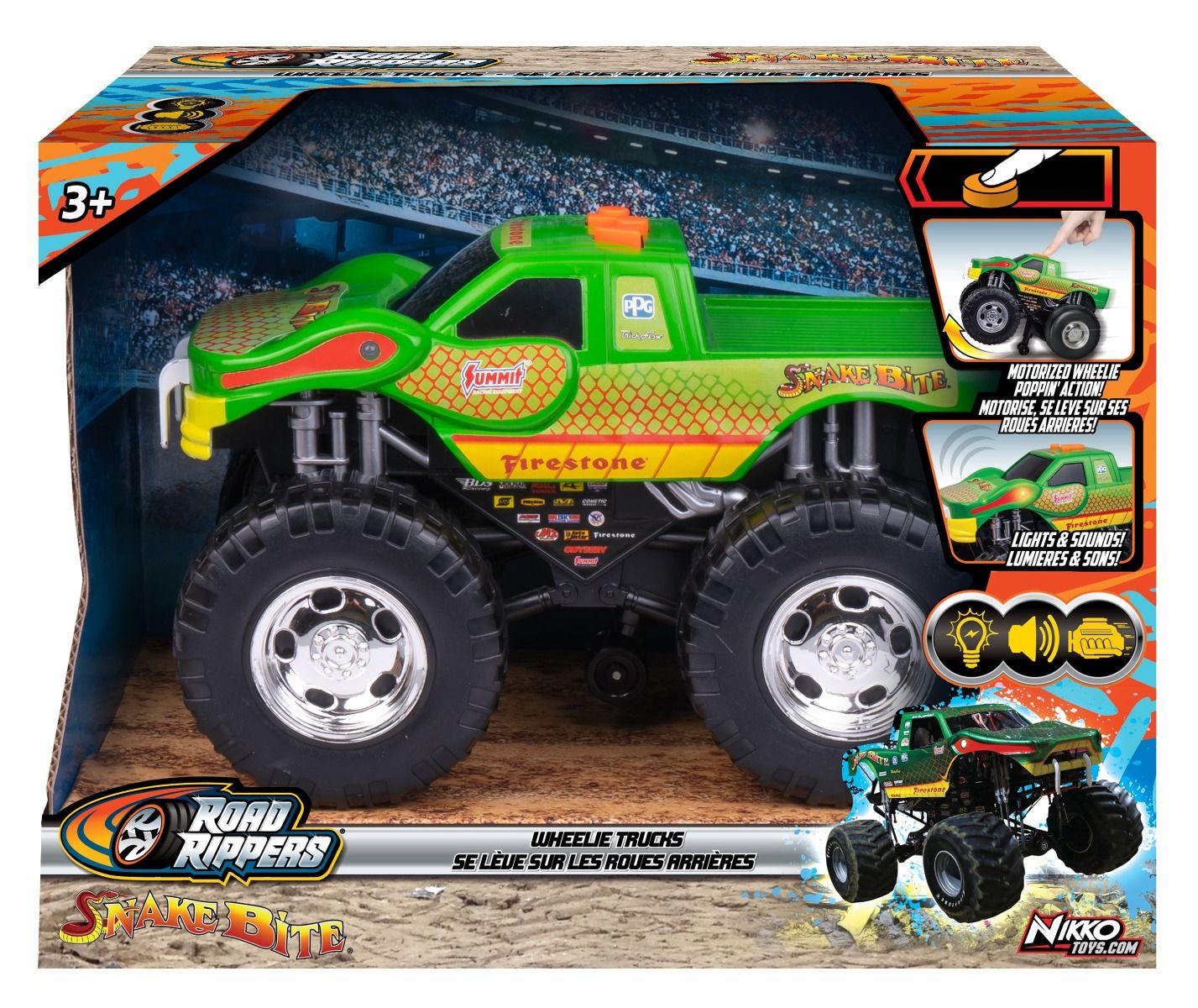 Green Road Rippers BIGFOOT Wheelie Trucks monster truck toy with oversized wheels and action-packed stunt play