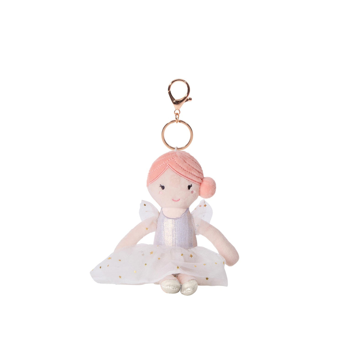 Clara & Friends Victoria plush doll with soft pastel fabrics, embroidered facial features, a vintage-inspired dress and delicate wings, designed for cuddles, imaginative play and nursery décor.