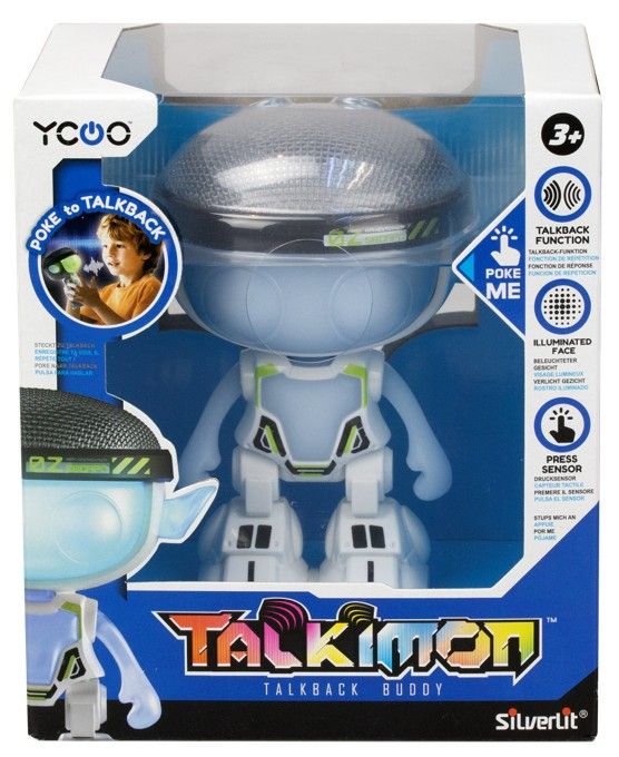 White YCOO Talkimon interactive talking toy with LED face for sensory play, communication and creative learning
