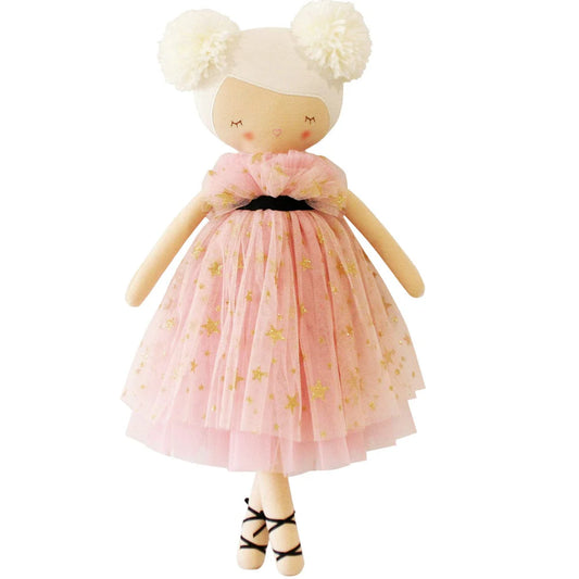 Alimrose Halle Ballerina Doll 48cm fair and blonde soft doll in a pink tulle dress with gold stars for imaginative play and cuddles.