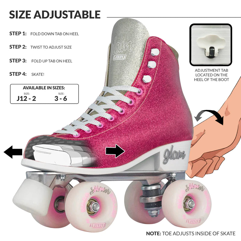 Crazy Skates Adjustable Glam Roller Skates Pink