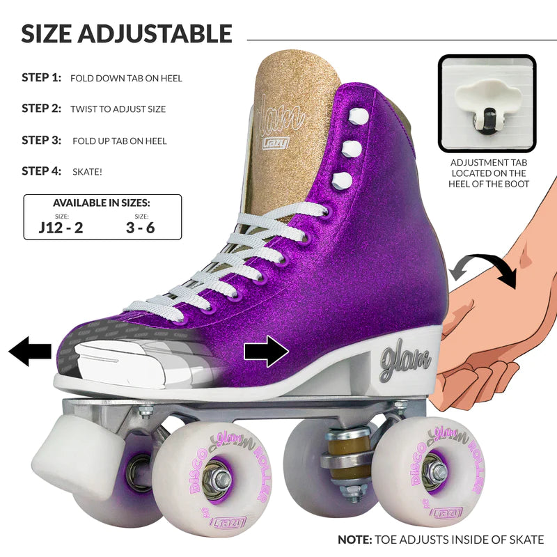 Crazy Skates Adjustable Glam Roller Skates Purple