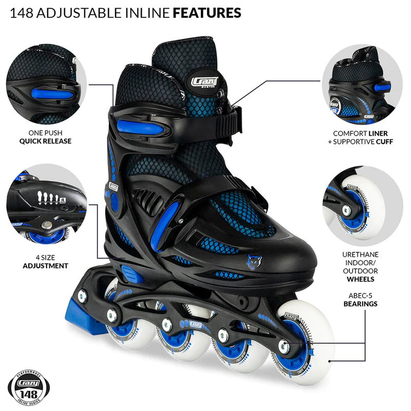 Crazy Skates Adjustable Inline Skates 148 Black