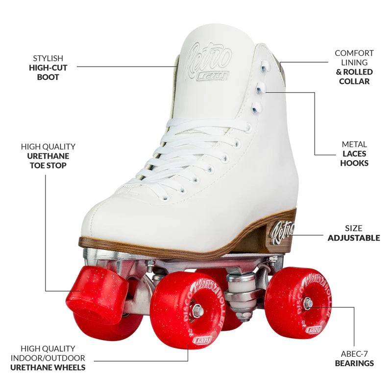 Crazy Skates Adjustable Retro Roller Skates White